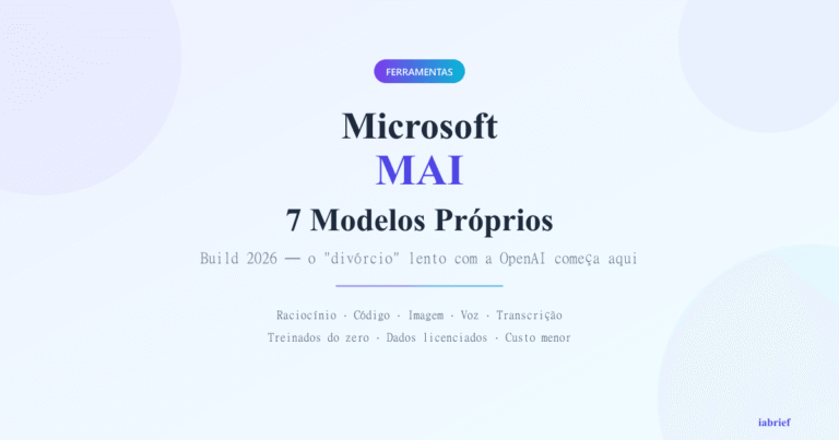 Imagem da família Microsoft MAI com os 7 modelos próprios anunciados no Build 2026, cobrindo raciocínio, código, imagem, voz e transcrição.