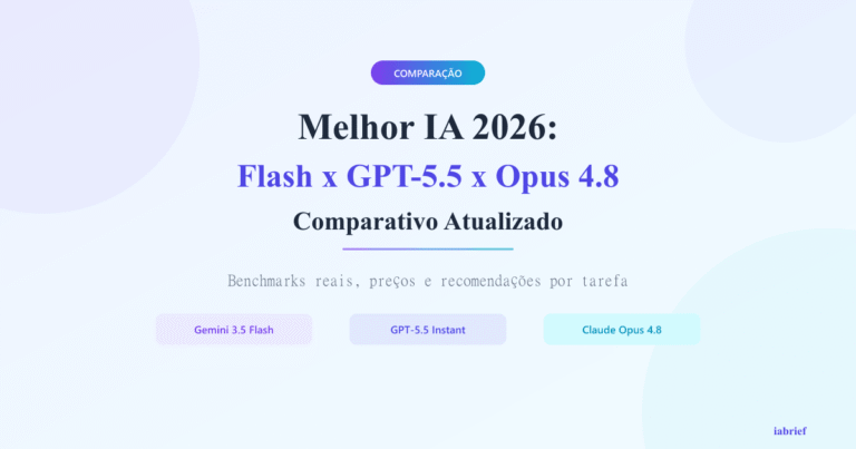 Comparativo da melhor IA 2026: Gemini 3.5 Flash, GPT-5.5 Instant e Claude Opus 4.8 lado a lado