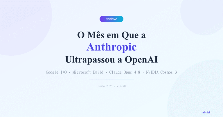 Imagem de destaque das notícias de IA junho 2026: Anthropic ultrapassa OpenAI em valuation, com destaques do Google I/O, Microsoft Build e Claude Opus 4.8
