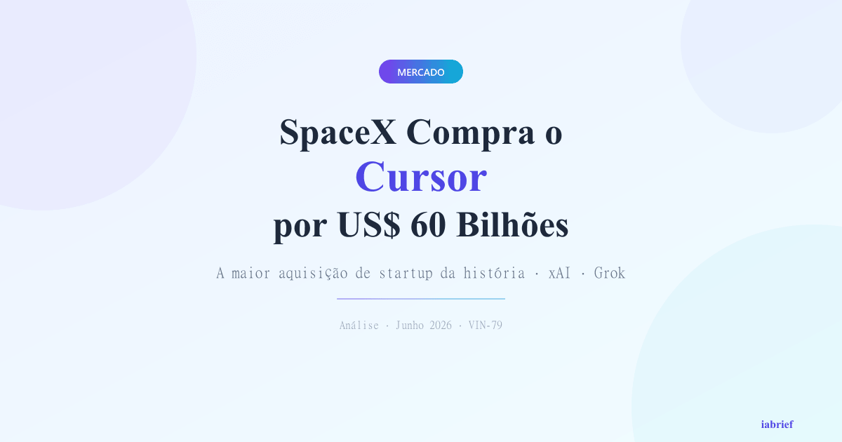 Imagem de destaque sobre a SpaceX comprar o Cursor por US$ 60 bilhões em 2026, a maior aquisição de startup da história, ligada ao ecossistema xAI/Grok