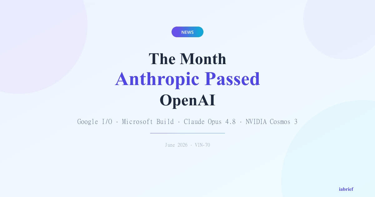 Featured image for AI news June 2026: Anthropic surpasses OpenAI in valuation, with highlights from Google I/O, Microsoft Build, and Claude Opus 4.8